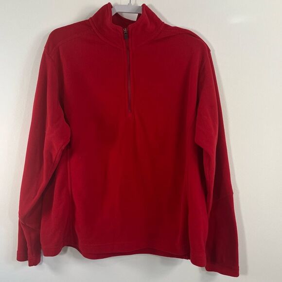 Lands' End Mock Neck Red 1/4 Quarter Zip Polartec Fleece Jacket L - Picture 2 of 7